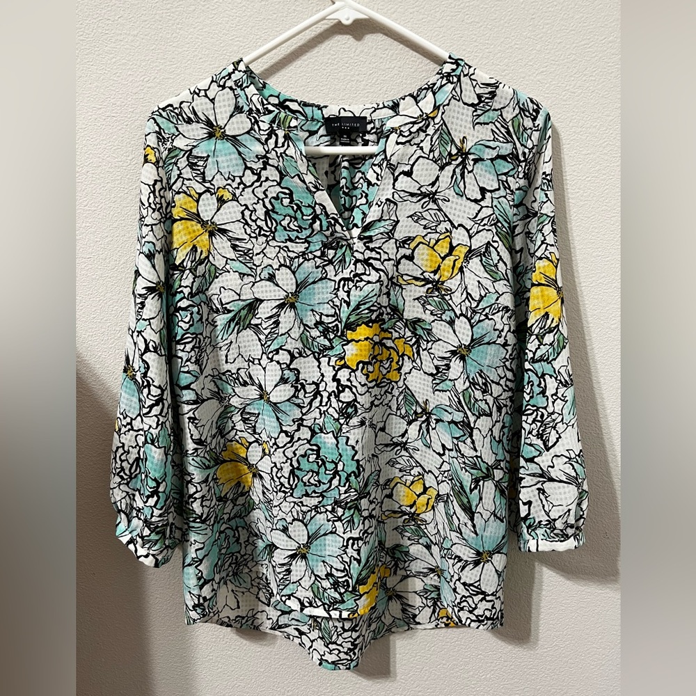 The Limited White & Turquoise Printed Blouse
